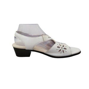SAS White Sunburst Heel Strap Sandal Women's Sz 9.5 WW - USA Made Retail $149
